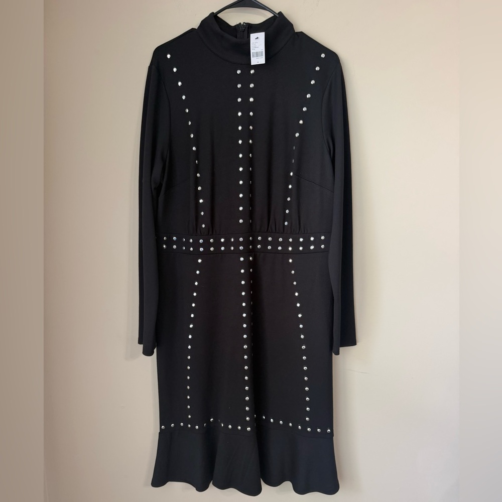 Lane Bryant Studded Long Sleeve Midi Dress Black 14 Party Elegant NWT